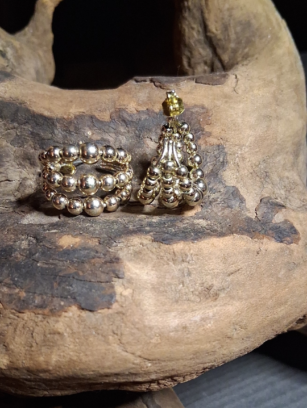 Gold Beaded Statement Drop Hoops Earring Set